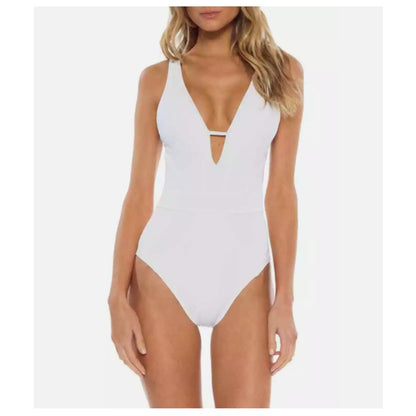 BECCA by Rebecca Virtue Loreto One-Piece Swimsuit White Size small  VNeck Plunge