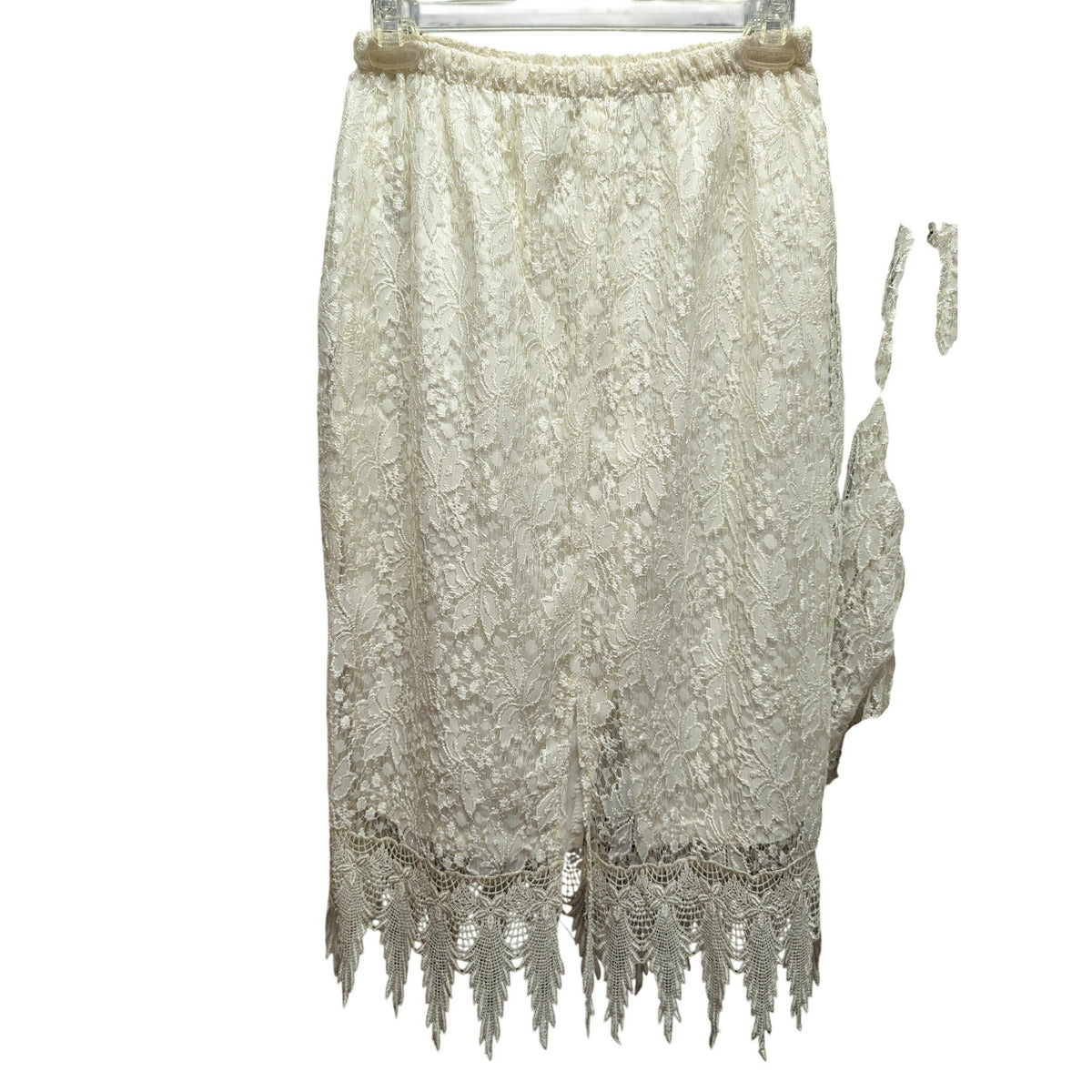 Vintage Mode Sara California Lace Skirt Suit Set Cream White Fringe Rayon Medium