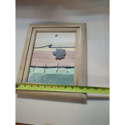 Vintage 1980s Patrick McNurney Original Mix Media Abstract Coastal Turtle Frame
