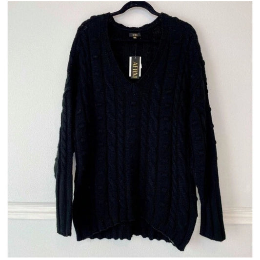 AFRM Sweater Women's Size M/L Black Pullover Cable-Knit V-Neck Oversize NWT gotH