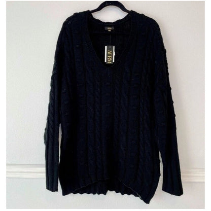 AFRM Sweater Women's Size M/L Black Pullover Cable-Knit V-Neck Oversize NWT gotH