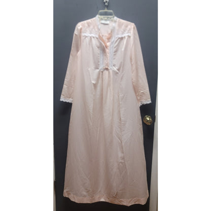 Christian Dior Vintage Pink Lace Trim Long Nightgown Robe Retro Coquette Small