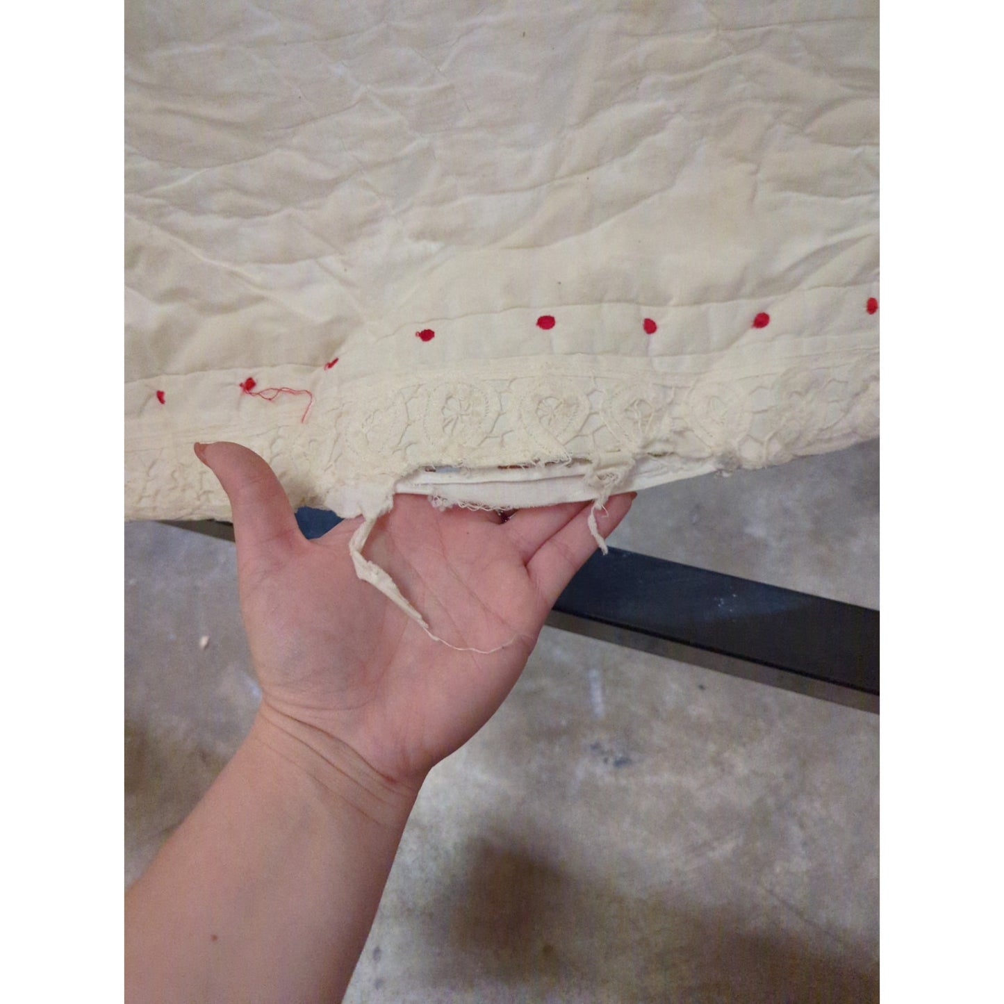comforter Quilt NEEDS REPAIR shabby chic pink green cream 80" c 90"