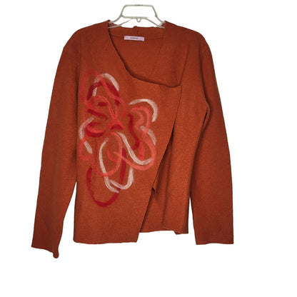 Paraphrase UK Size Large Wool geometric lightweight jacket blouse Orange wrap