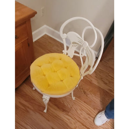 Secondhand Sandies:  Wrought Iron Heavy boudoir vanity chair yellow velvet seat