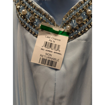 Mac Duggal Light Blue Beaded Halter Neck Prom Pageant Maxi Gown 4