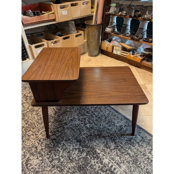 SECONDHAND SANDIES: Vintage end side table tapered legs laminate top two tier
