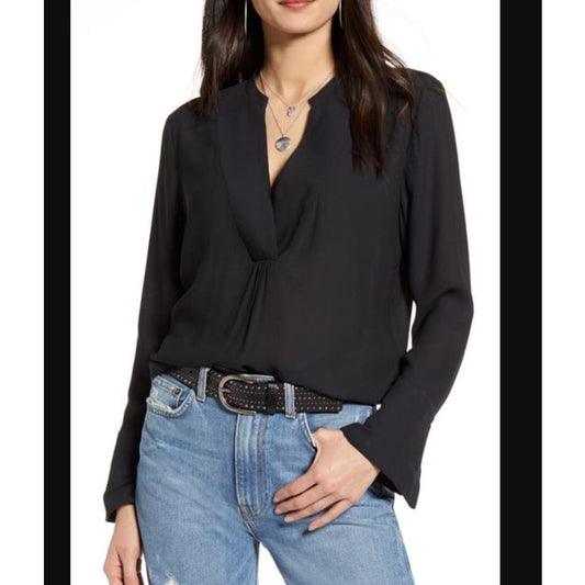 Treasure Bond NEW black sheer blouse size Small Casual long sleeve VNeck Career
