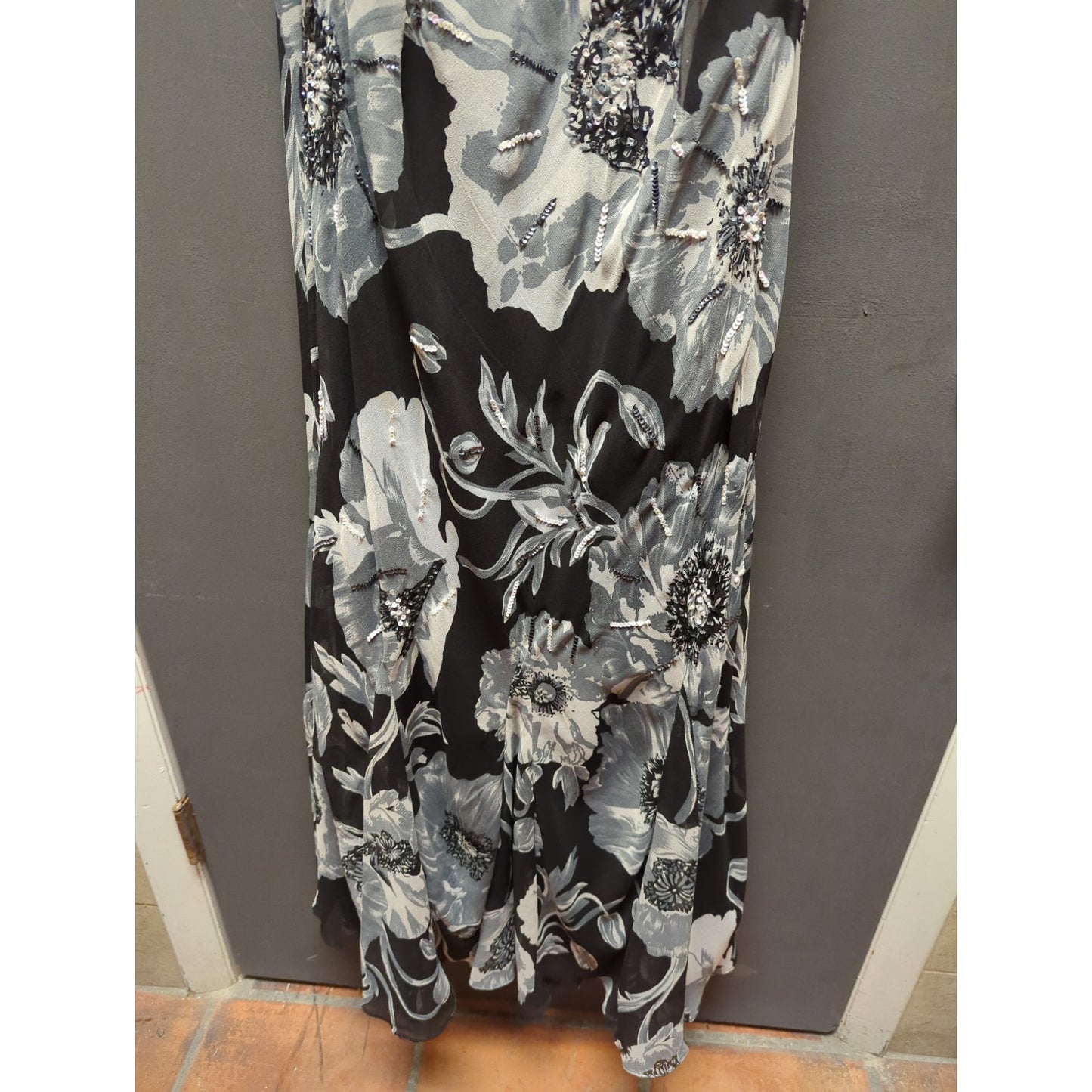 Midnight Velvet Floral Chiffon Maxi Dress Cowl Neck Resort Y2K Plus Size 1X