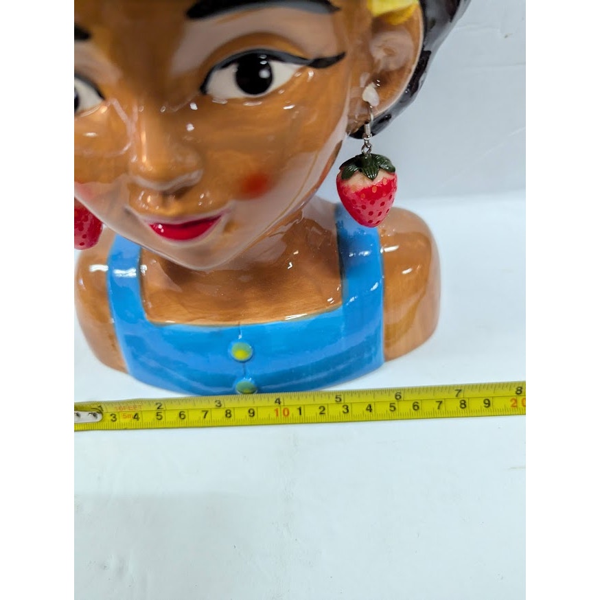 Large Ceramic Fruit lady headvase planter Multi 9" tall Strawberry Island Girl