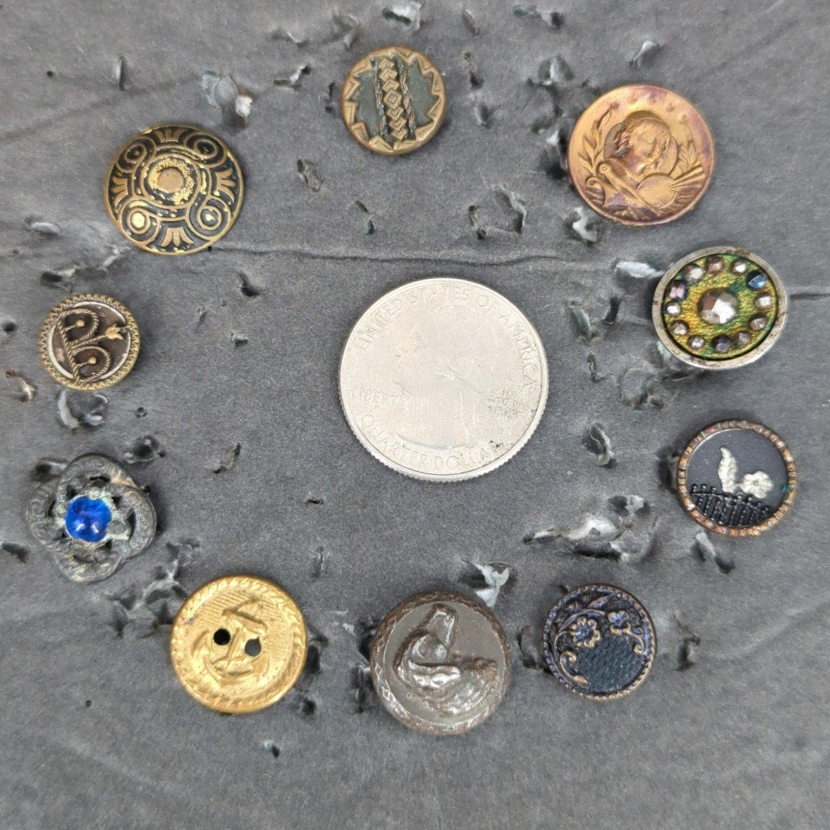 LOT MM of 10 Antique Vintage Victorian Brass Mixed Materials Buttons ESTATE FIND