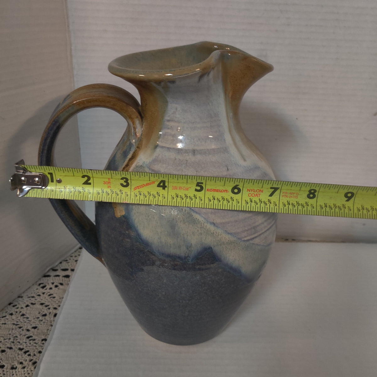 Hand-Thrown Studio Pottery Pitcher with Drip Glaze, Signed & Dated 2009