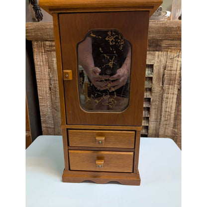 Vintage '84 Handmade Signed Wooden Jewelry Box Cabinet Armoire Amazing Craftsman