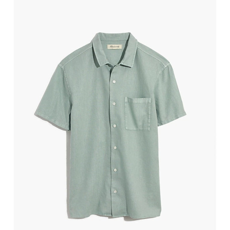 Madewell Linen-Cotton Easy Camp Shirt Sage mist Size Small Pocket Button Up NEW