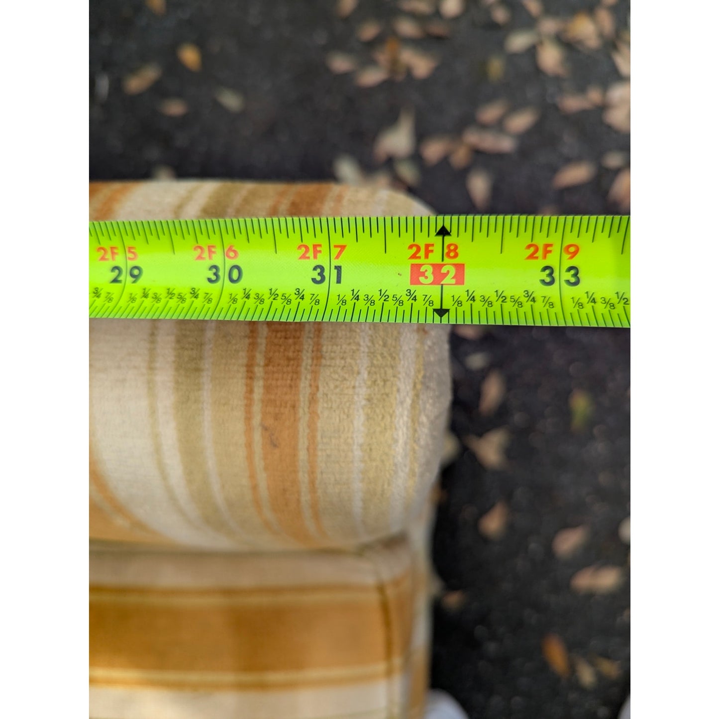 SECONDHAND SANDIES: Amazing vintage velvet Striped orange / yellow coch 8' long