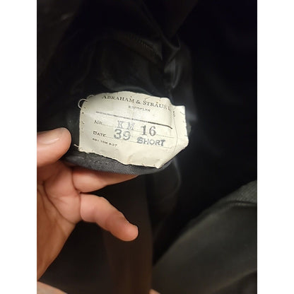 Vintage Abraham & Straus Wool BLEND Pea Coat Mens 39 LONG BLACK herringbone