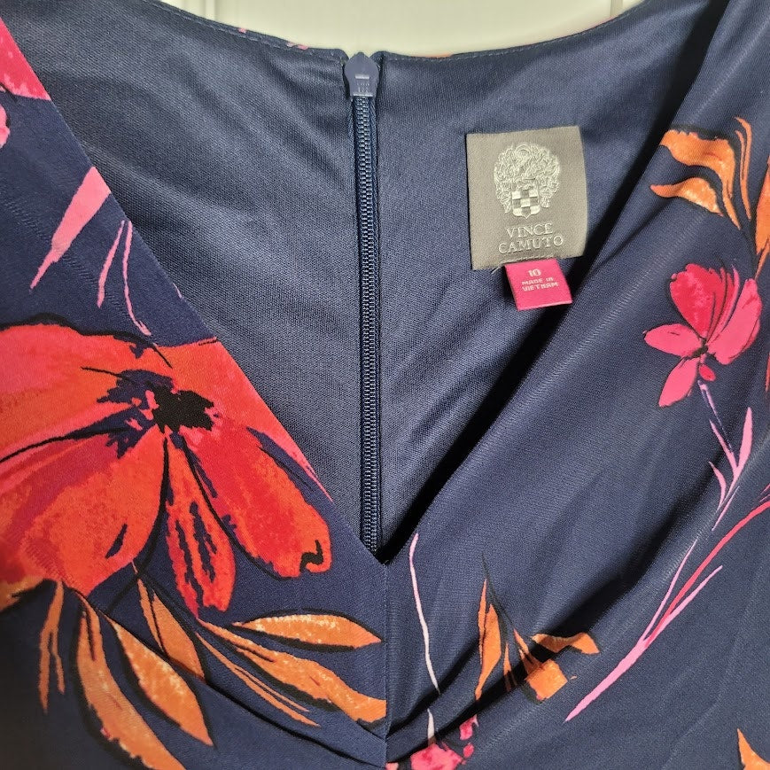 Vince Camuto Size 10 Blue Floral Dress ruched puff sleeve NEW casual career