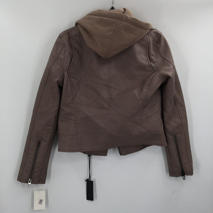 Blanknyc Meant Be Moto Jacket with Removable Hood Long Sleeve Brown MEDIUM NEW