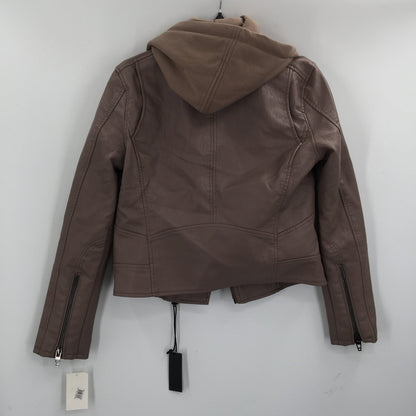 Blanknyc Meant Be Moto Jacket with Removable Hood Long Sleeve Brown MEDIUM NEW