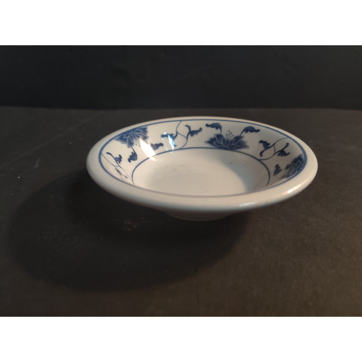 Vintage 4.5" Blue And White Porcelain Miniature Bowl Floral Trinket Dish Taiwan