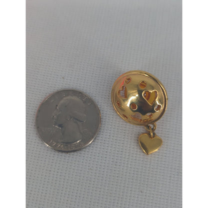 Vintage Gold-Tone Cutout Heart Dangle Stud Earrings Romantic Retro Jewelry