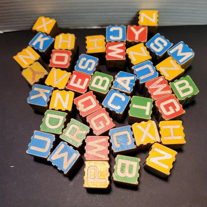 Vintage Wooden Alphabet & Animal Blocks Set (40 Pcs) Various Crafts Toys Play
