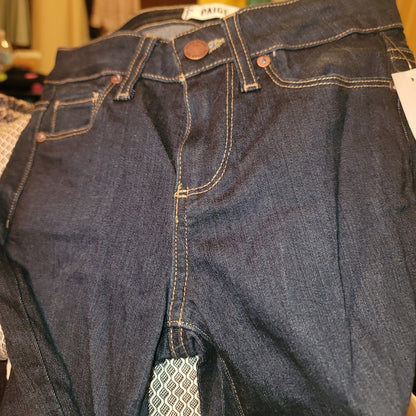 Paige Women's Manhattan Mid Rise Slim Bootcut Jeans Size 24 DARK Blue NWT