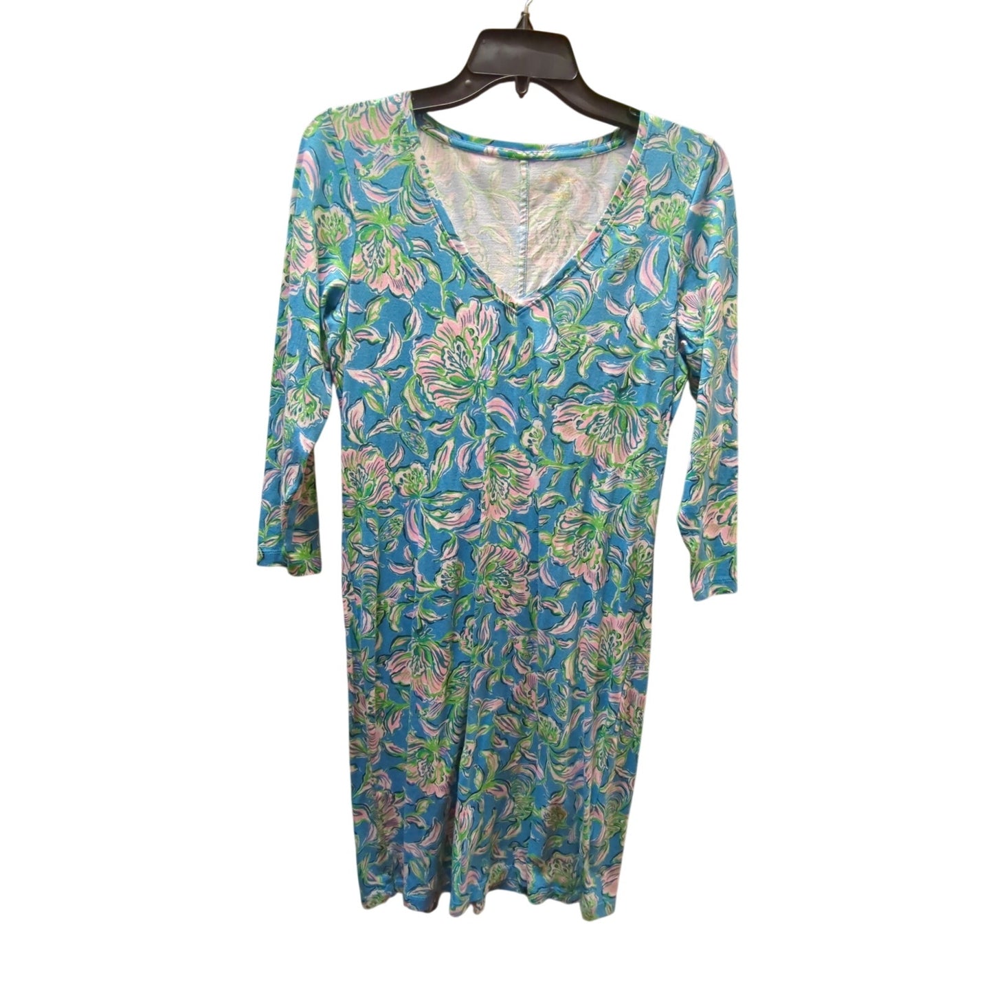 Lilly Pulitzer Tessa 3/4 sleeve V-neck t-shirt dress i"Chick Magnet" Size Small