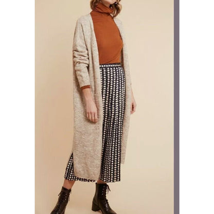 FRNCH Paris Women Lamia Open Front Longline Cardigan in Beige M/L $110 OVERSIZED