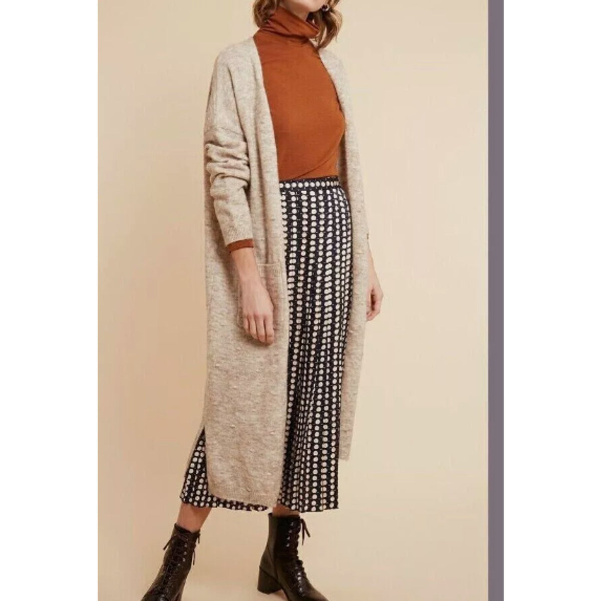 FRNCH Paris Women Lamia Open Front Longline Cardigan in Beige M/L $110 OVERSIZED