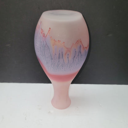 Hebron Glass Wine Decanter Israel Art Glass Pink White East Hand Blown Vase