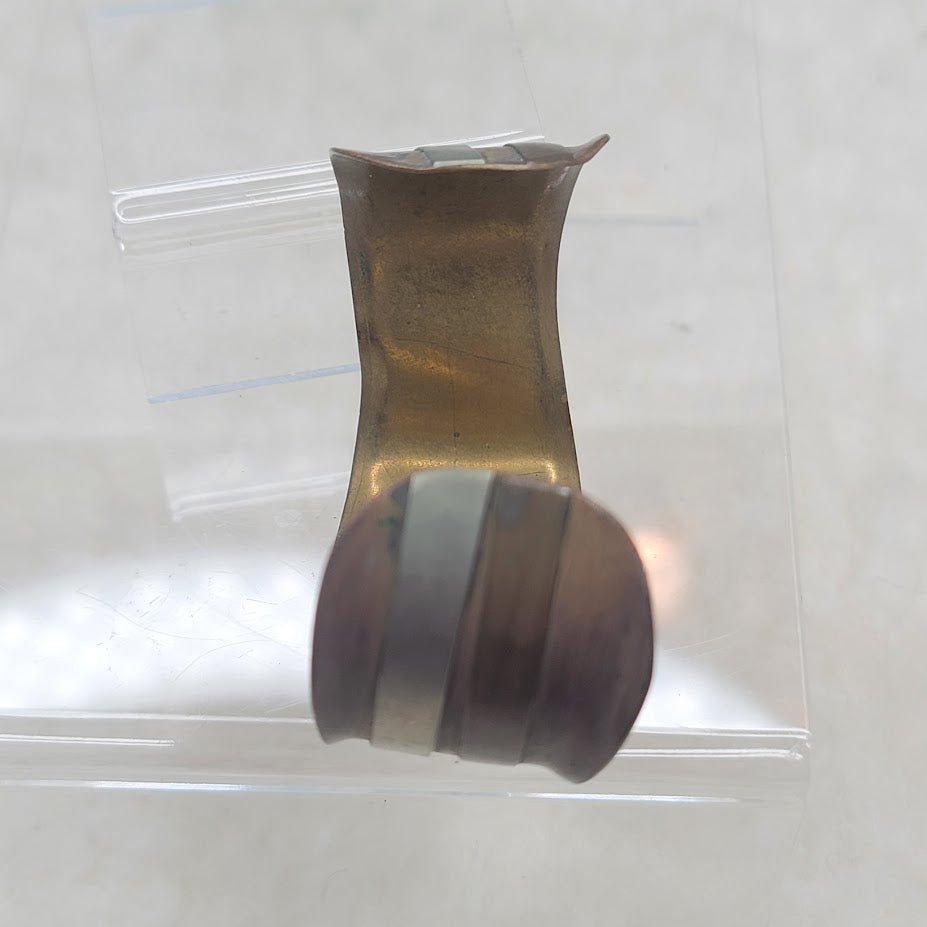 Vintage Brutalist Mixed Metal Ripple Cuff Bracelet Brass Copper Silver Tone
