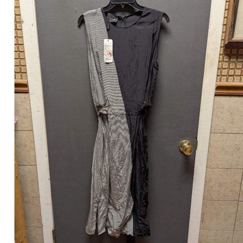 Akris NWT Two-Tone Mixed Media Stripe Sleeveless Midi Dress Size 14 NEW