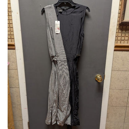 Akris NWT Two-Tone Mixed Media Stripe Sleeveless Midi Dress Size 14 NEW
