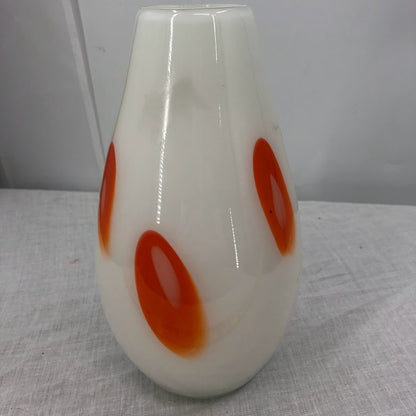 Murano Glass Vase Handblown orange patches white table bulb MCM design 9" glass
