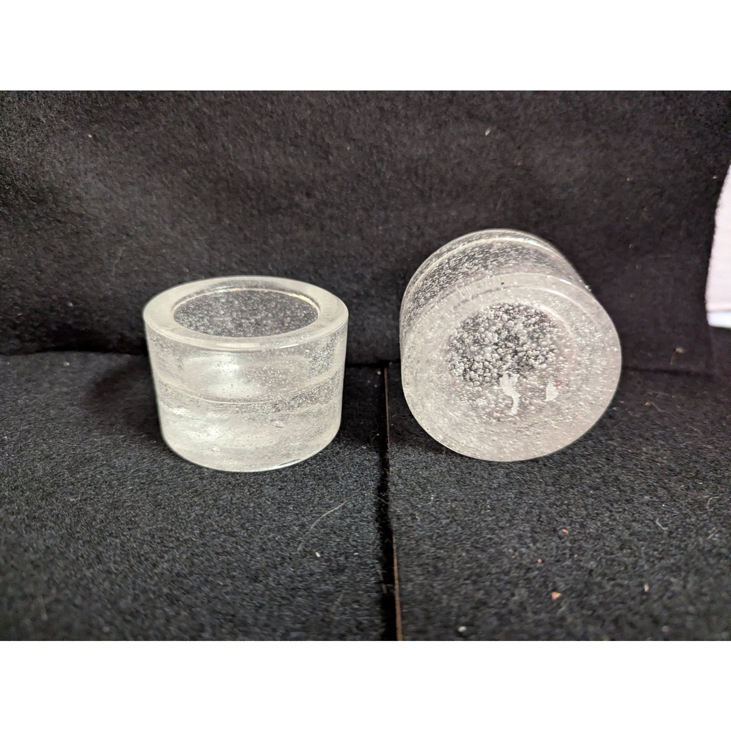Vintage Heavy Frosted Clear Glass Candle Holders / Salt Cellars - Pair