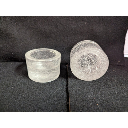 Vintage Heavy Frosted Clear Glass Candle Holders / Salt Cellars - Pair