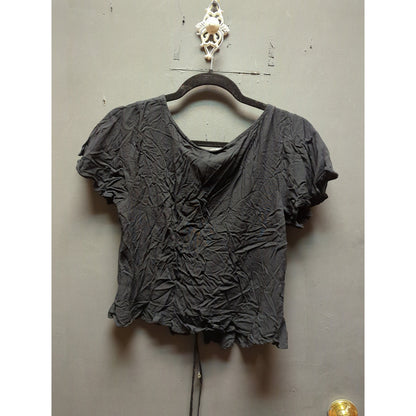 NWT We My People Black drawstring middle crop Ruffle Top Boho Medium