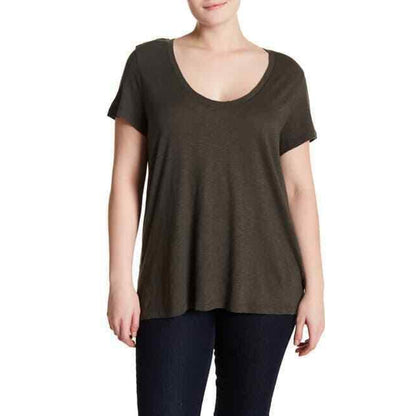 Susina Slub Slips on Over Head T-Shirt Short Sleeves Scoop Neck Grey Beluga 3x