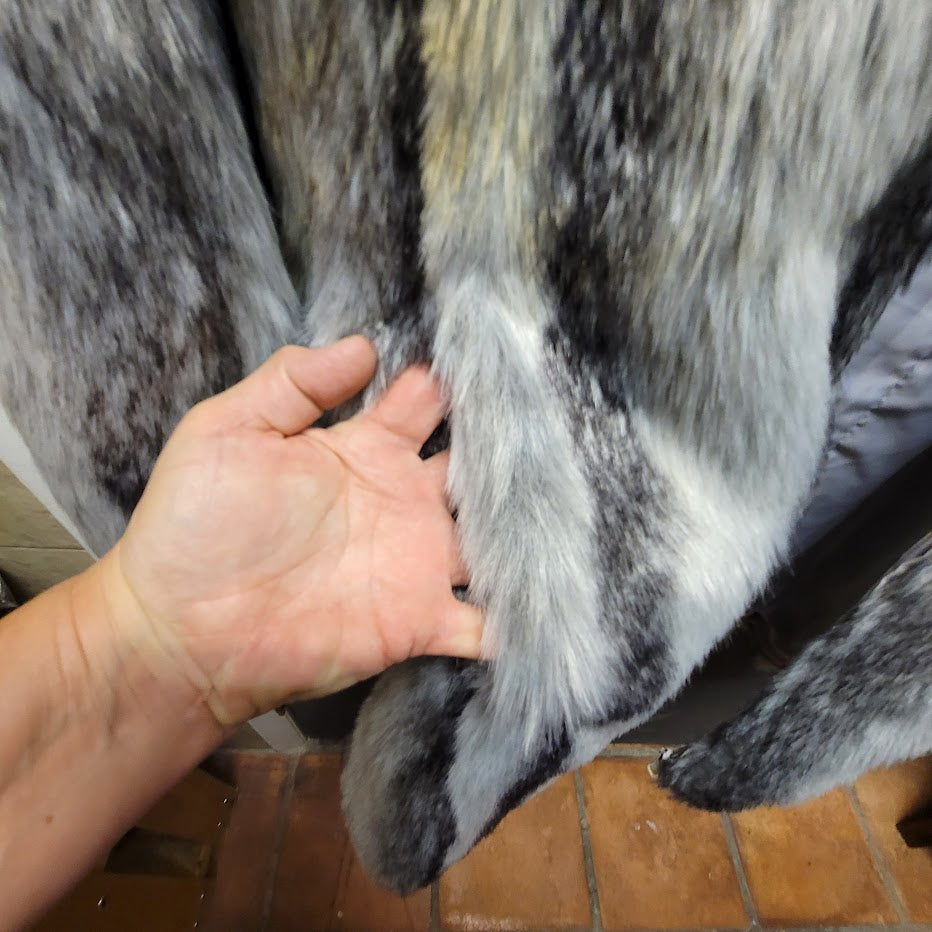 Roamans Faux Fur Coat Medium 14 16 Grey Striped Glam Winter Jacket Luxury