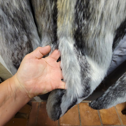 Roamans Faux Fur Coat Medium 14 16 Grey Striped Glam Winter Jacket Luxury
