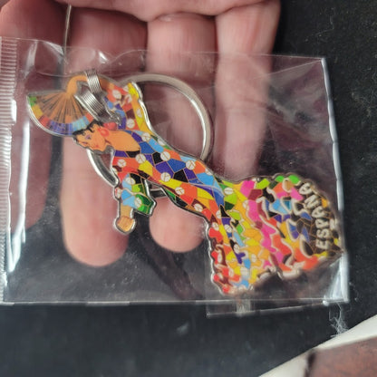 Spanish Revival Gaudí Trencadís Mosaic Flamenco Dancer Souvenir Keychain espana