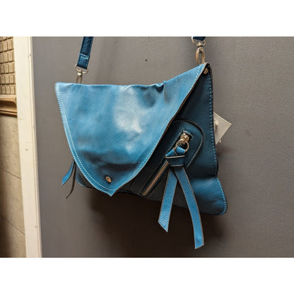 Vegan Faux Pebbled Leather BLUE TEAL bag Clutch shoulder Purse Front zip pockets