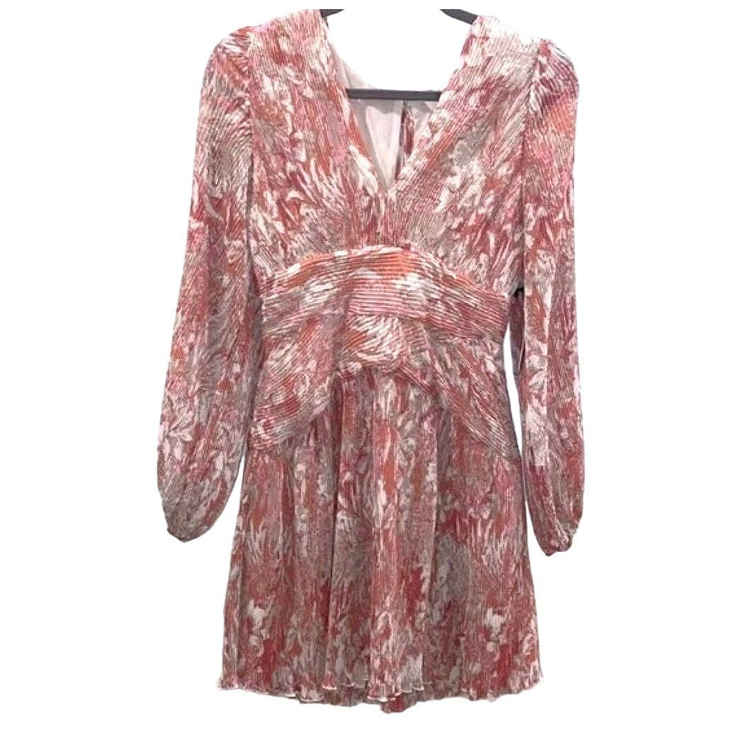 ASTR V-Neck Plisse Wrap Mini Dress Size Small in Coral Floral NWT