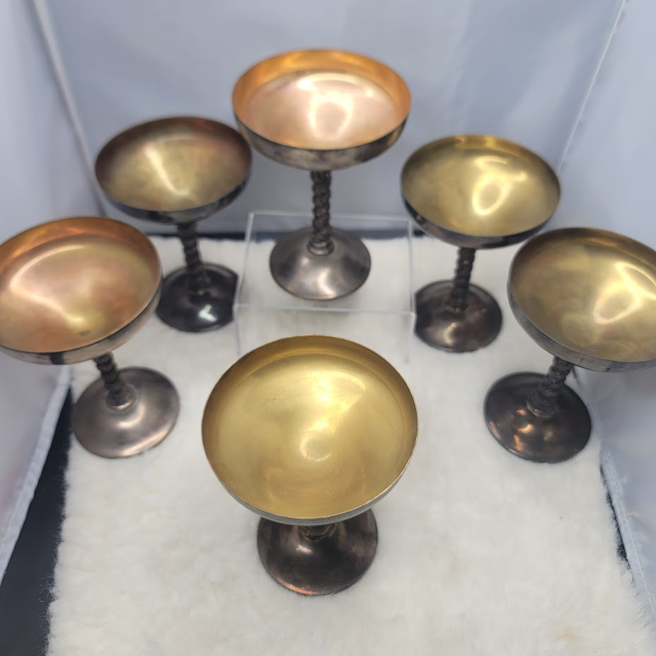 Set 6 Vintage Plator Spain Silvertone Brass Spiral Stem Baroque dark academia