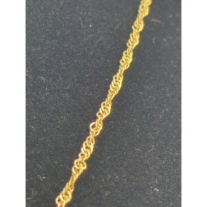 Vintage Gold Tone Ornate Filigree Tear Drop Pendant Necklace Green Stone