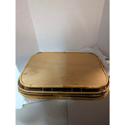 Vintage 1980s Rectangular Woven bamboo serving trays set of 4 19x13