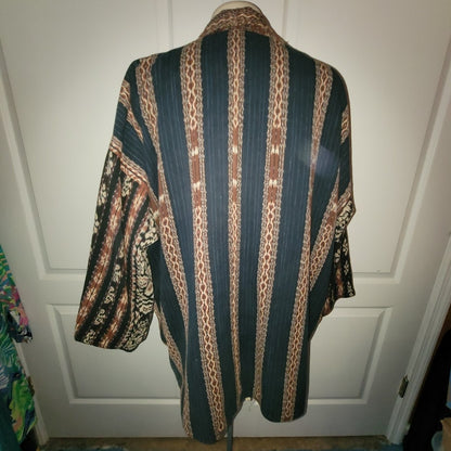Vintage Reversible Open Front Jacket XL Tribal Stripe Art to Wear Boho Kimono