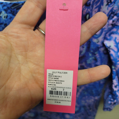 Lilly Pulitzer NEW Fiesta Dress Size 2 Purple Iris Lined Ruffle Detail $198