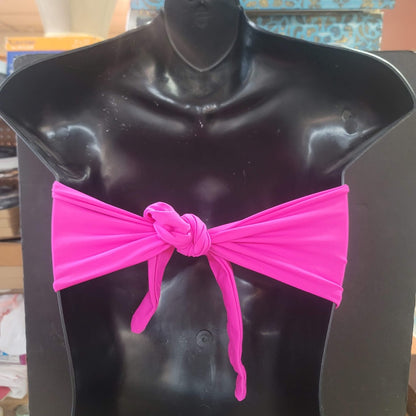 Blue Sky NEW solid PINK LYCRA Bandeau Side Bone Swim Top Lined TieBack X-SMALL
